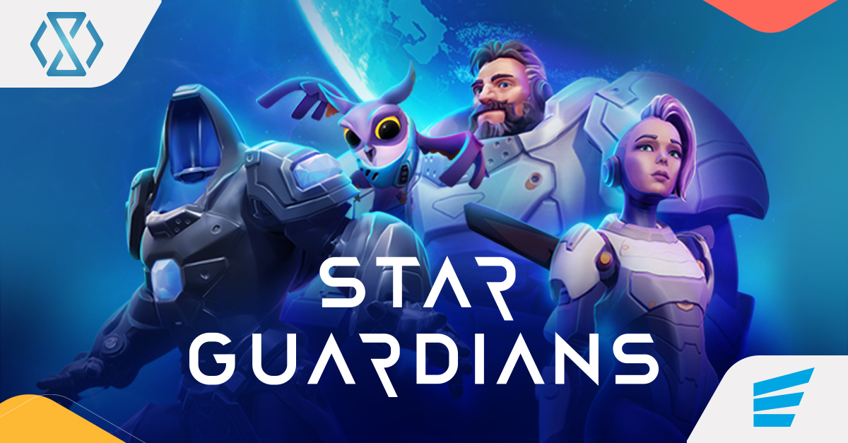 Banner featuring Star Guardians, a third-person shooter crash game by Evoplay, now available on Timeless Tech's platform.