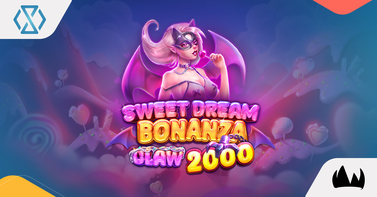 Banner del juego Sweet Dream Bonanza Claw 2000 con fondo de dulces y garra animada