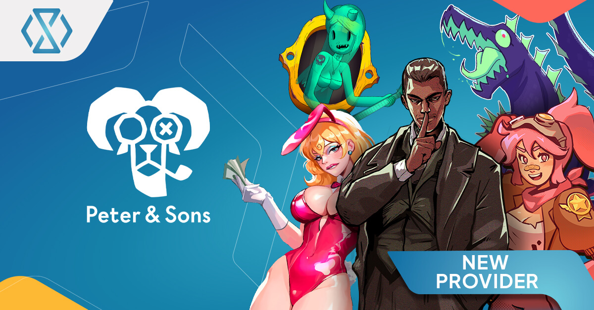 Peter & Sons new provider banner for Timeless Tech, featuring illustrated slot game characters and the Peter & Sons logo, announcing the studio’s integration into the Timeless Tech iGaming Game Aggregator.
