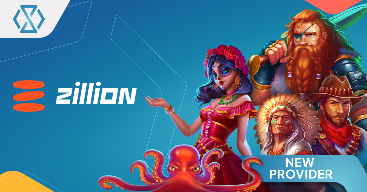 Timeless Tech and Zillion Games logos alongside colourful slot characters and a “New Provider” label on a blue banner.