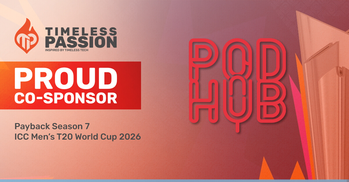 Timeless Passion banner announcing Proud Co-Sponsor status for Payback Season 7 during the ICC Men’s T20 World Cup 2026, inspired by Timeless Tech.