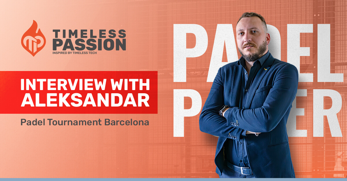 Aleksandar Starčević, de Timeless Tech, durante una entrevista sobre Timeless Passion en el Torneo de Pádel de Barcelona